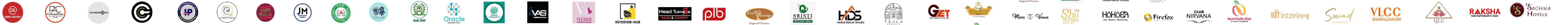 Logos of DMCG clients including Dew Lights, Purvanchal Aluminium, VLCC Bharalumukh, Sachika Hotels, Raksha and more